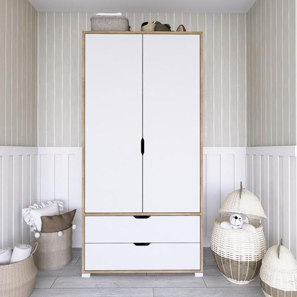 Midoser Duru 90 Cm Açık Ceviz-beyaz 2 Kapılı 2 Çekmeceli Elbise Dolabı - Gardırop - Image 1