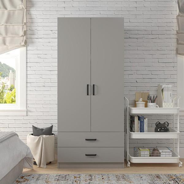 Midoser Yaman 80 Cm Luna 2 Kapaklı 2 Çekmeceli Elbise Dolabı - Gardırop - Image 1