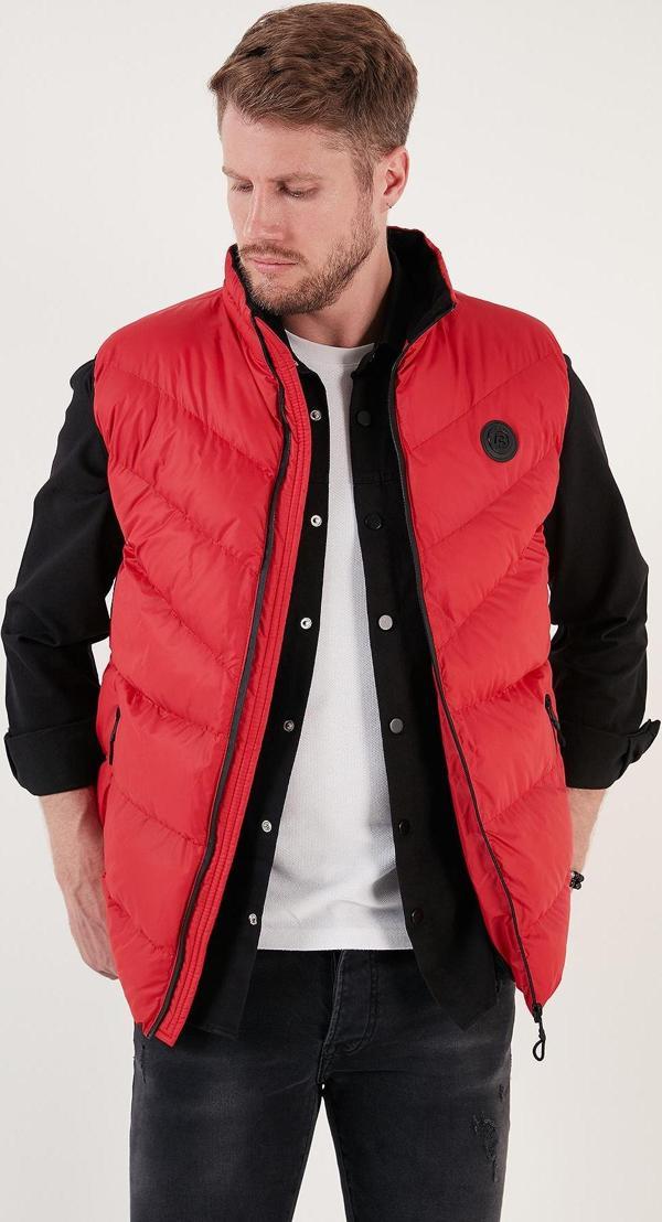 Buratti Slim Fit Suya ve Rüzgara Dayanıklı Dik Yaka Şişme Erkek Yelek 649008 KIRMIZI - Image 1