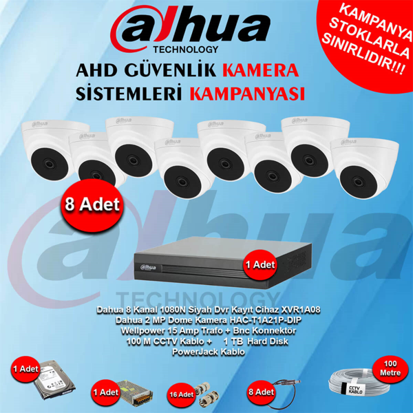 Dahua 8 Kanal Dome Ahd Güvenlik Kamera Kampanya Seti - Image 1