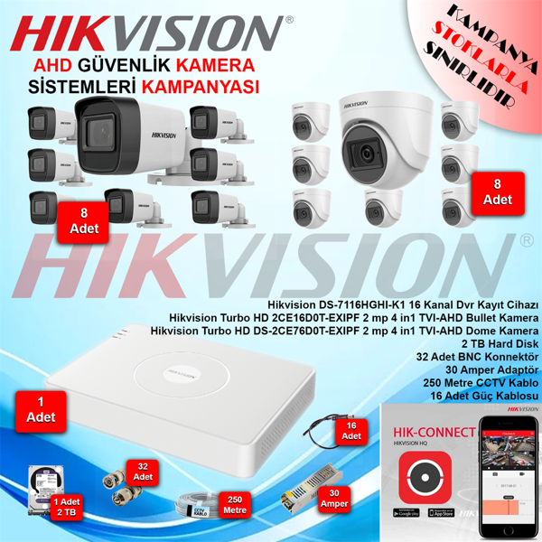 Hikvision AHD 16 Adet 2 Mp Güvenlik Kamera Seti - Image 1