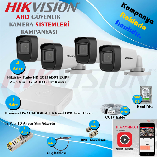 Hikvision AHD 4 Adet 2 Mp Bullet Güvenlik Kamera Seti - Image 1