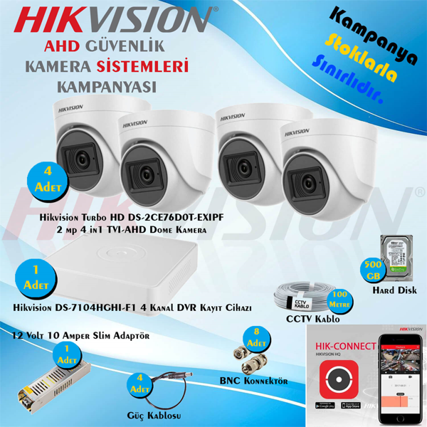Hikvision AHD 4 Adet 2 Mp Dome Güvenlik Kamera Seti - Image 1
