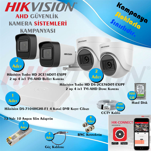 Hikvision AHD 4 Adet 2 Mp Güvenlik Kamera Seti - Image 1