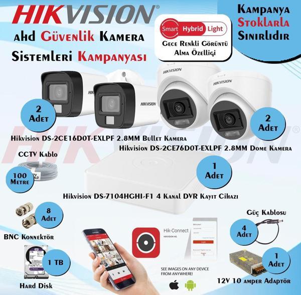 Hikvision Smart Hybrid Light AHD 4 Adet 2 Mp Güvenlik Kamera Seti - Image 1