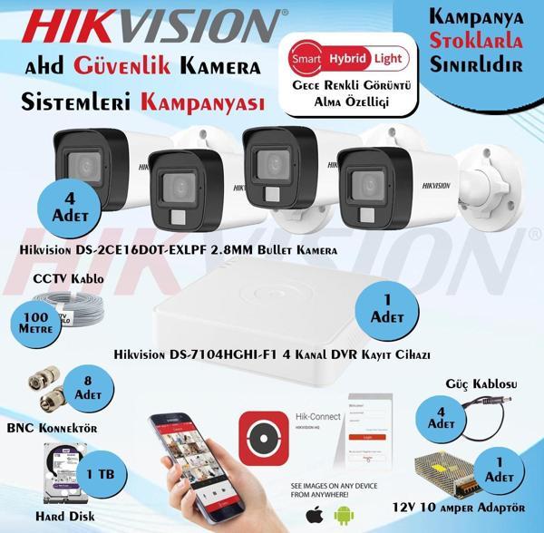 Hikvision Smart Hybrid Light AHD 4 Adet Bullet Kamera 2 Mp Güvenlik Kamera Seti - Image 1