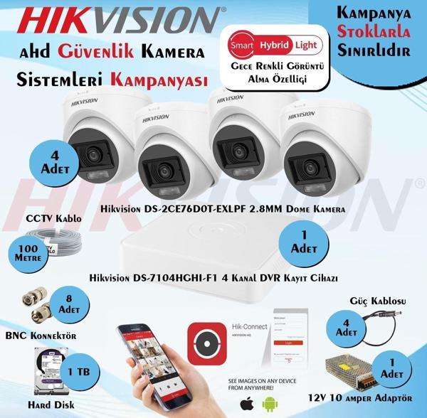 Hikvision Smart Hybrid Light AHD 4 Adet Dome Kamera 2 Mp Güvenlik Kamera Seti - Image 1