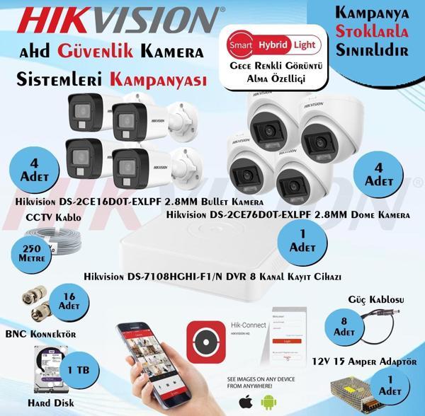 Hikvision Smart Hybrid Light AHD 8 Adet 2 Mp Güvenlik Kamera Seti - Image 1