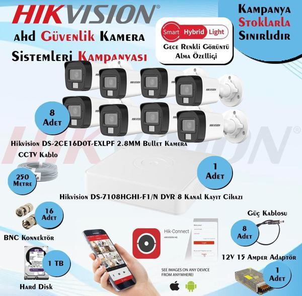 Hikvision Smart Hybrid Light AHD 8 Adet Bullet Kamera 2 Mp Güvenlik Kamera Seti - Image 1