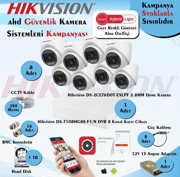 Hikvision Smart Hybrid Light AHD 8 Adet Dome Kamera 2 Mp Güvenlik Kamera Seti - Image 1