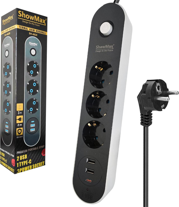 Showmax SH-4628 Termal Akım Korumalı 2 Metre Priz - Image 1