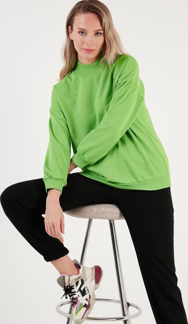 Lela Pamuklu Dik Yaka Basic Örme Bayan Sweat 5863323 FISTIK YEŞİL - Image 1