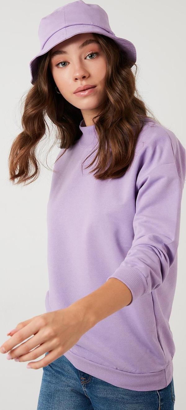 Lela Pamuklu Dik Yaka Basic Örme Bayan Sweat 5863323 LİLA - Image 1