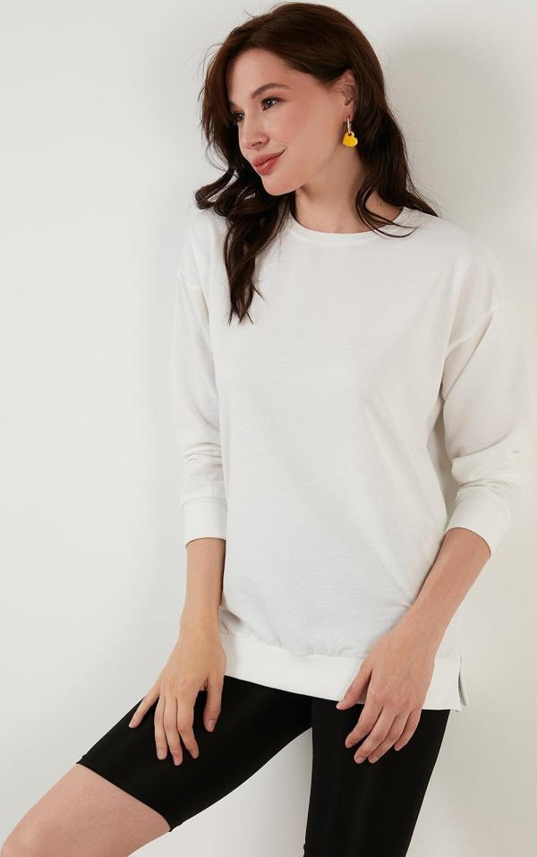 Lela Pamuklu Regular Fit Bisiklet Yaka Basic Bayan Sweat 5863569 EKRU - Image 1