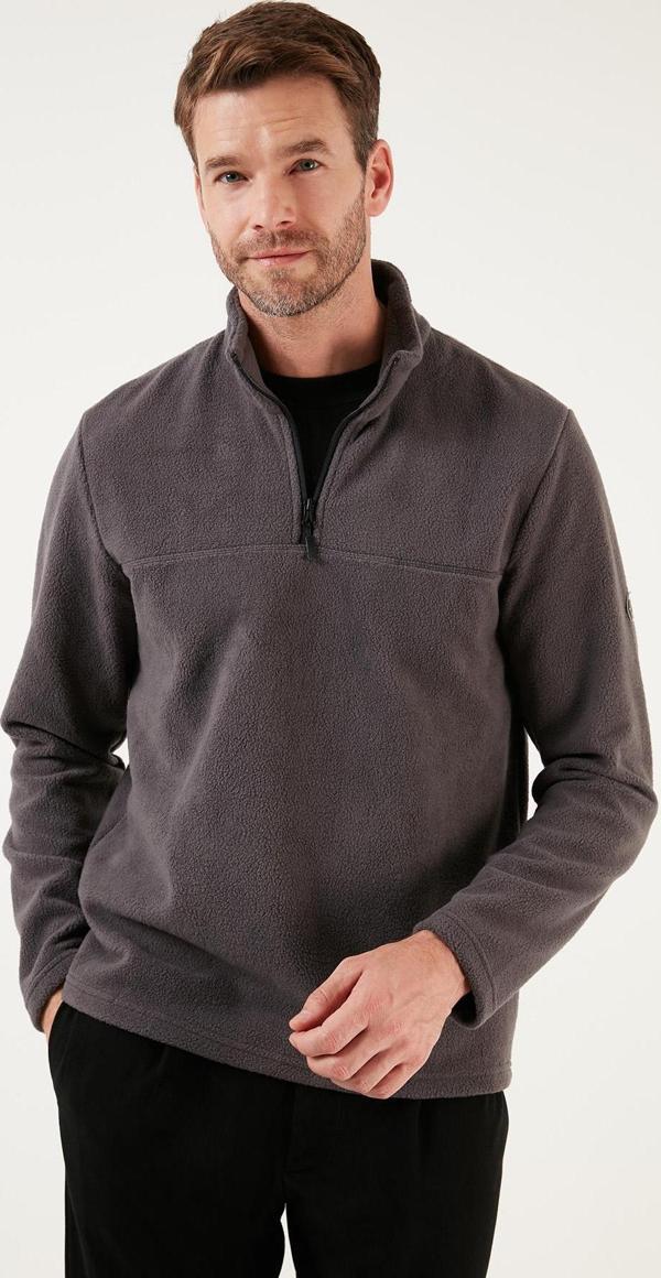 Buratti Slim Fit Yarım Fermuarlı Yumuşak Dokulu Şardonlu Kışlık Erkek Polar 59060011 FÜME - Image 1