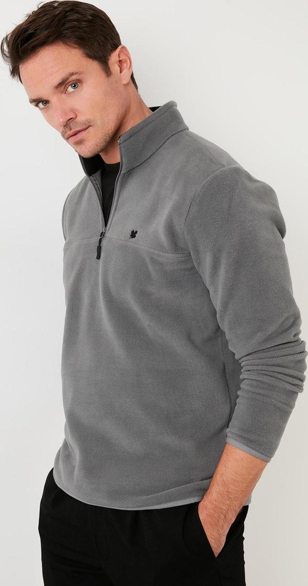 Buratti Regular Fit Anti-Pilling Tüylenme Yapmayan Bato Yaka Kışlık Şardonlu Erkek Polar 5906001 GRİ - Image 1