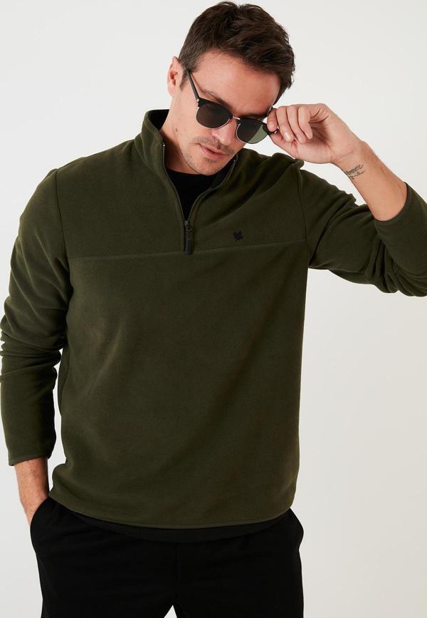 Buratti Regular Fit Anti-Pilling Tüylenme Yapmayan Bato Yaka Kışlık Şardonlu Erkek Polar 5906001 HAKİ - Image 1