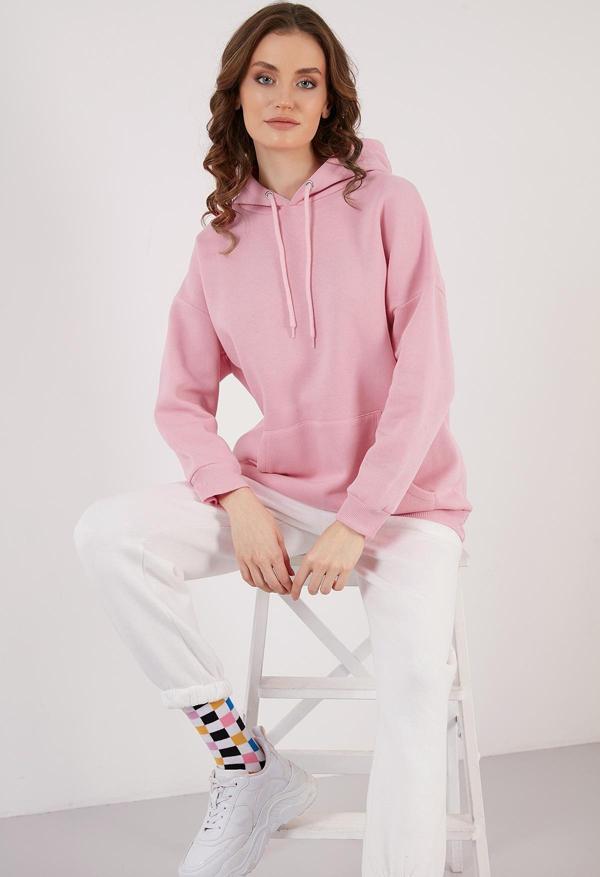 Lela Regular Fit Pamuklu Kapüşonlu Yaka Şardonlu Kışlık Bayan Sweat 5863854 PEMBE - Image 1