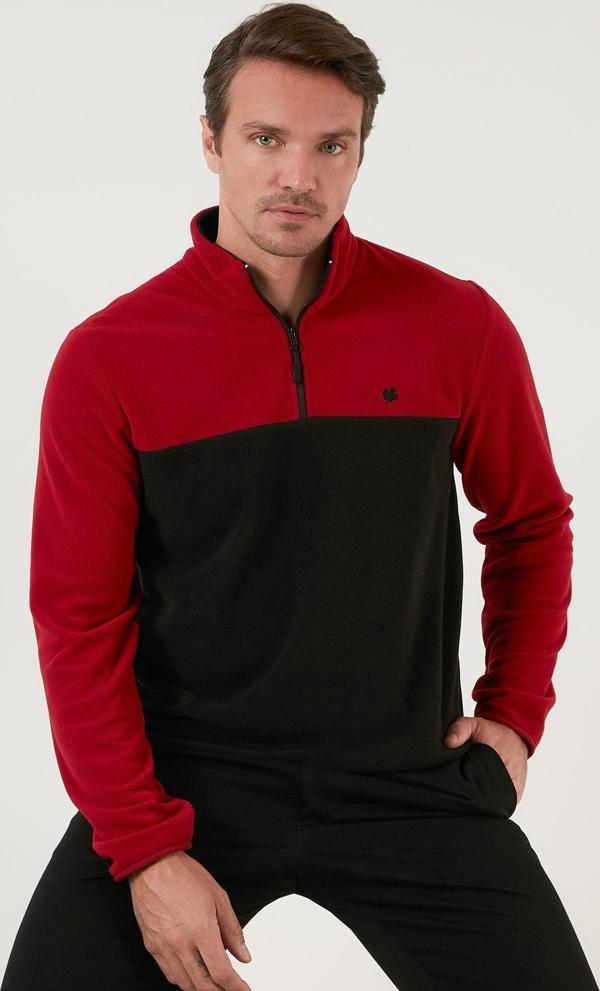 Buratti Regular Fit Anti-Pilling Tüylenme Yapmayan Dik Yaka Kışlık Şardonlu Erkek Polar 5906016 BORDO - Image 1