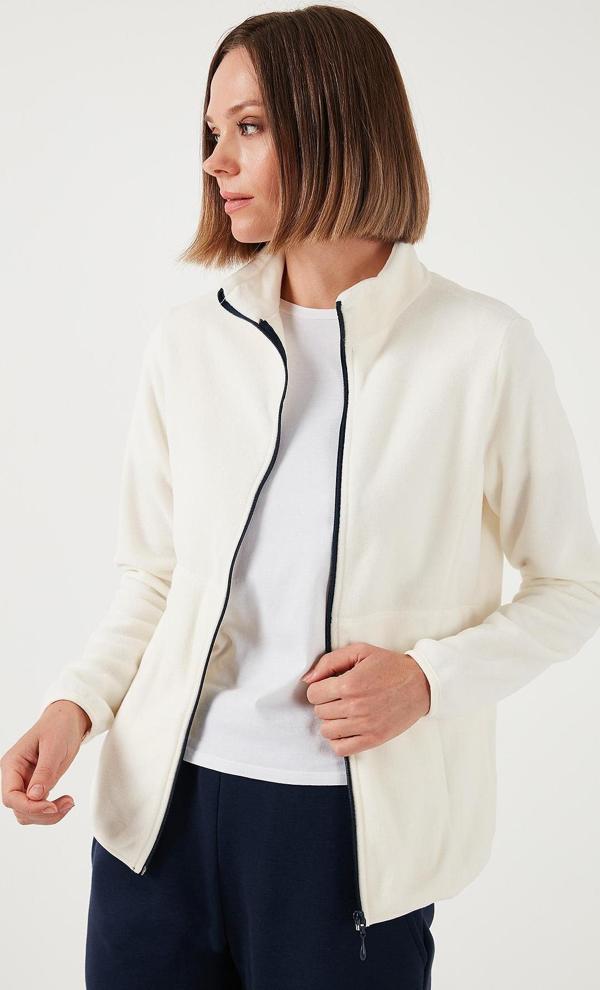 Lela Slim Fit Anti-Pilling Tüylenme Yapmayan Fermuarlı  Polar Bayan Hırka 5907012 EKRU - Image 1