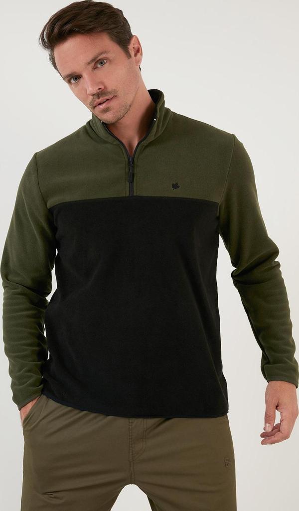 Buratti Regular Fit Anti-Pilling Tüylenme Yapmayan Dik Yaka Kışlık Şardonlu Erkek Polar 5906016 HAKİ - Image 1