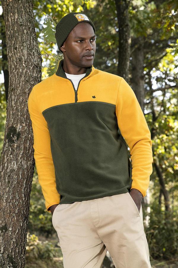 Buratti Regular Fit Anti-Pilling Tüylenme Yapmayan Dik Yaka Kışlık Şardonlu Erkek Polar 5906016 HARDAL - Image 1