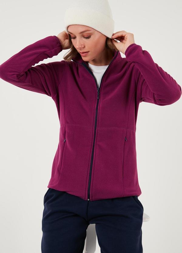 Lela Slim Fit Anti-Pilling Tüylenme Yapmayan Fermuarlı  Polar Bayan Hırka 5907012 MOR - Image 1