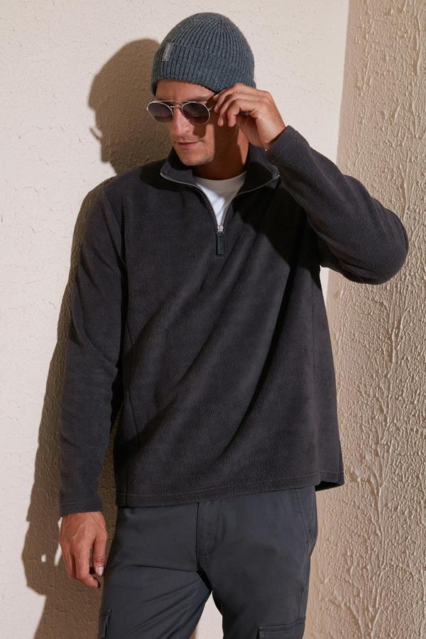 Buratti Slim Fit Dik Yaka Kışlık Şardonlu Erkek Polar 5906053 ANTRASİT - Image 1