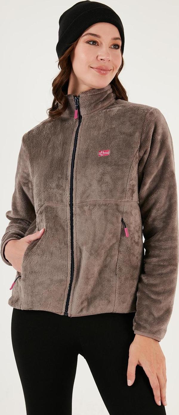 Lela Slim Fit Anti-Pilling Tüylenme Yapmayan Yumuşak Dokulu Fermuarlı Polar Bayan Hırka 5907017 VİZON - Image 1