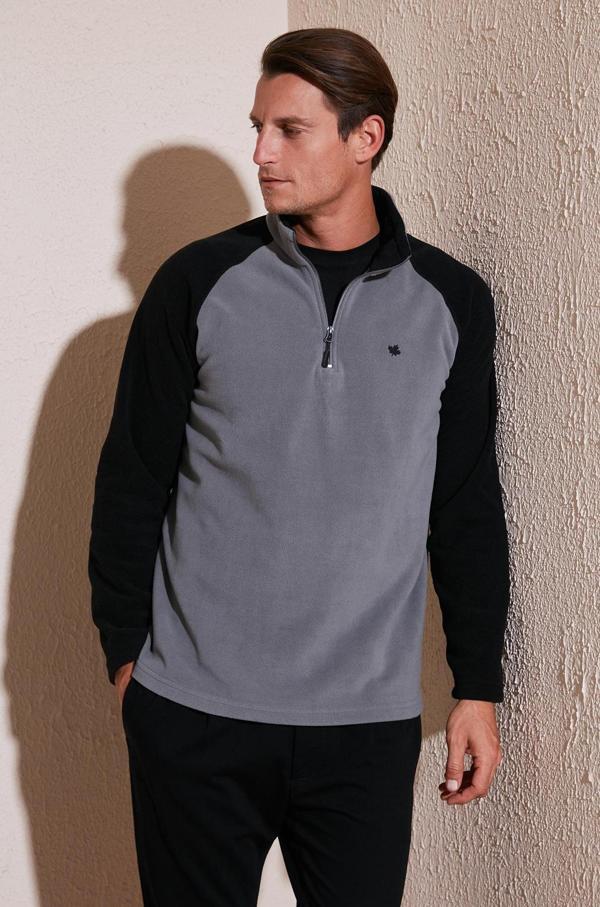 Buratti Slim Fit Yarım Fermuarlı Kışlık Şardonlu Erkek Polar 5906055 GRİ - Image 1