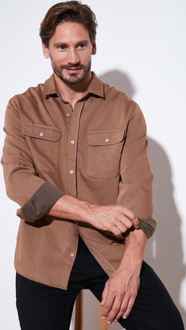 Buratti Pamuklu Çift Cepli Regular Fit Erkek Gömlek CF25W128858 CAMEL - Image 1