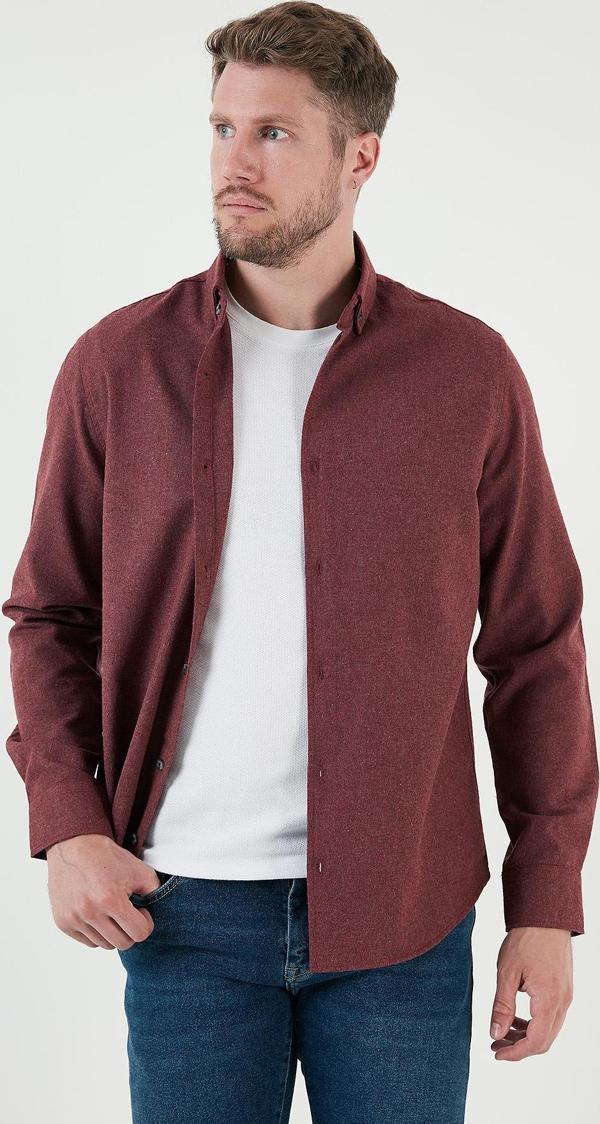 Buratti Pamuklu Regular Fit Düğmeli Yaka Kışlık Erkek Gömlek CF24W127079 BORDO - Image 1