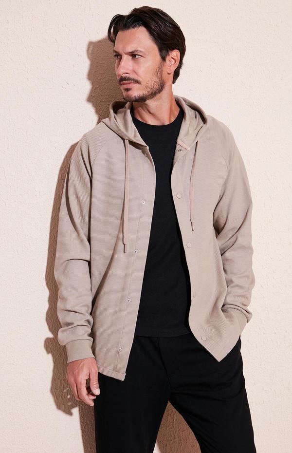 Buratti Pamuklu Kapüşonlu Relaxed Fit Erkek Gömlek 5905468 TAŞ - Image 1