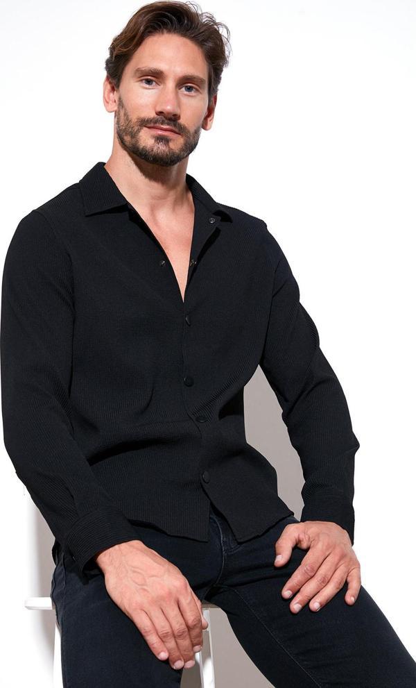 Buratti Fitilli Çıtçıt Düğmeli Regular Fit Erkek Gömlek CF25W128996 SİYAH - Image 1