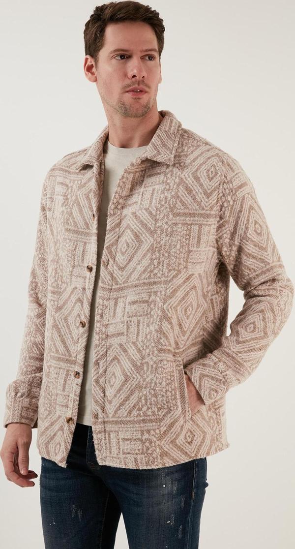 Buratti Desenli Slim Fit Cepli Kışlık Erkek Gömlek CF23W346032 VİZON - Image 1