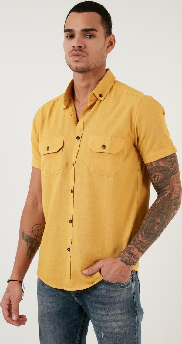 Buratti Düğmeli Yaka % 100 Pamuk Slim Fit Cepli Erkek Gömlek CF21S111153 HARDAL - Image 1
