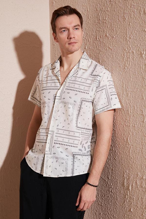 Buratti Pamuklu Regular Fit Kısa Kollu Erkek Gömlek CF24S117514 BEJ - Image 1