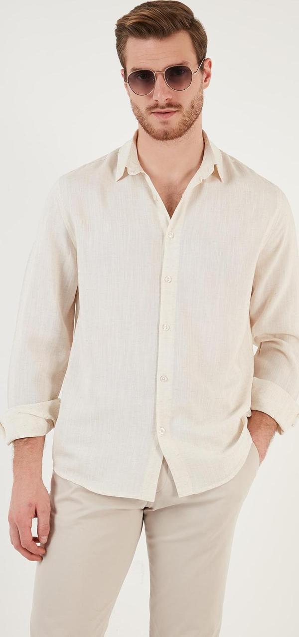 Buratti Keten Görünümlü Oversize Fit Erkek Gömlek CF24S198102 TAŞ - Image 1