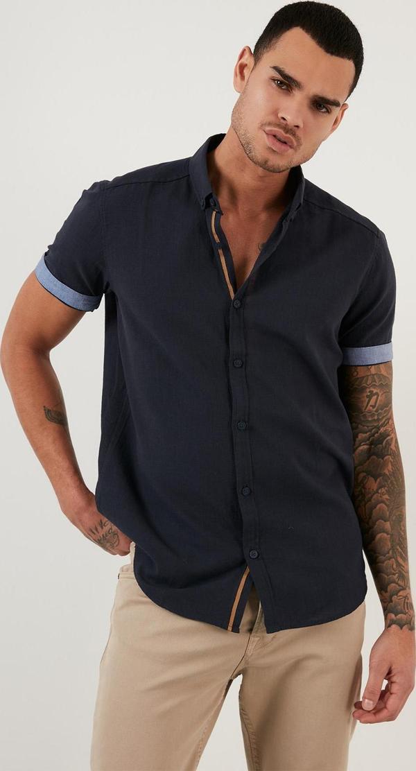 Buratti Pamuklu Slim Fit Düğmeli Yaka Kısa Kollu Erkek Gömlek CF21S112546 LACİVERT - Image 1
