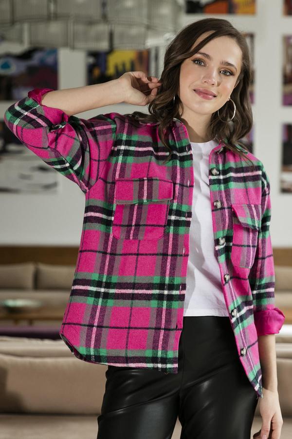 Lela Rahat Kesim Yumuşak Dokulu Astarlı Kışlık Bayan Gömlek 42190490 FUŞYA - Image 1