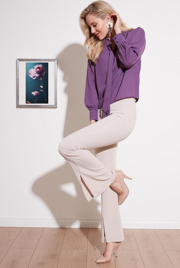 Lela Bağlama Detaylı V Yaka Şifon Bayan Gömlek 611BZ0047 MOR - Image 1