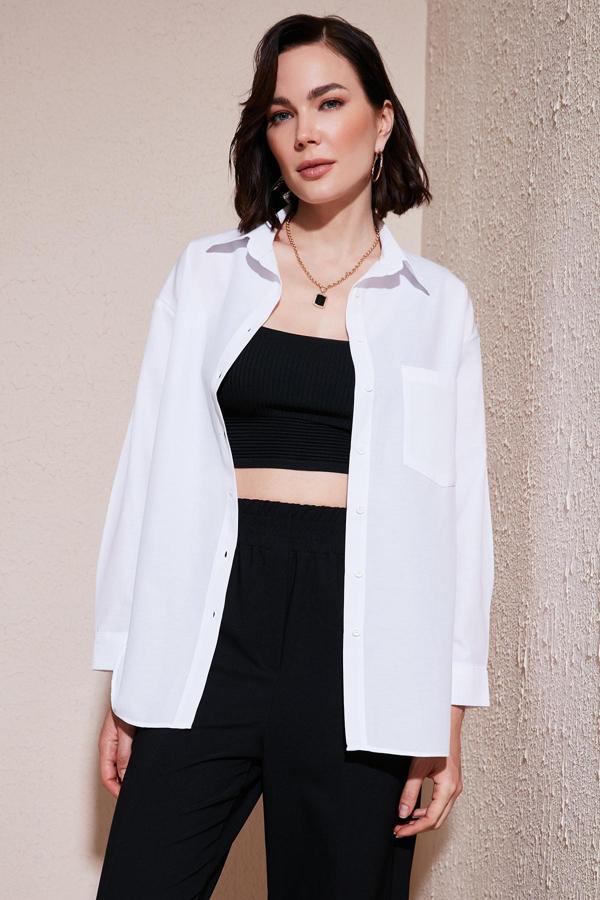 Lela Pamuklu Arkası Düğmeli Boyfriend Bayan Gömlek 66939522S4 BEYAZ - Image 1