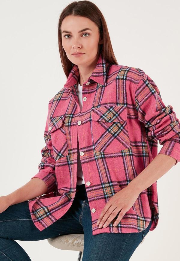 Lela Pamuklu Cepli Ekoseli Regular Fit Oduncu Bayan Gömlek CF24W167259 FUŞYA - Image 1