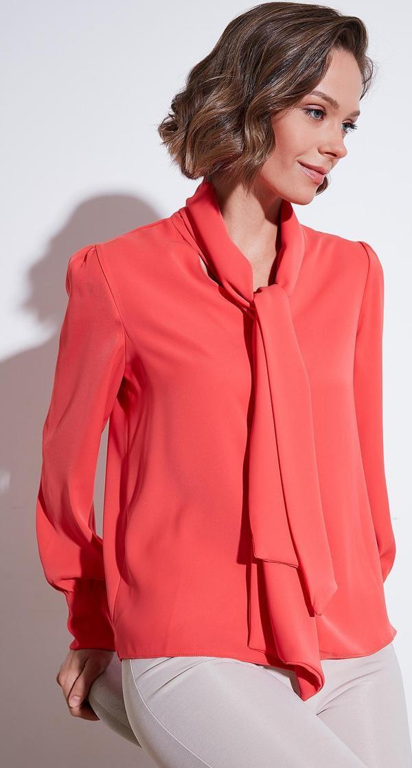 Lela Regular Fit Bağlama Detaylı V Yaka Bayan Gömlek 611GO0202 MERCAN - Image 1