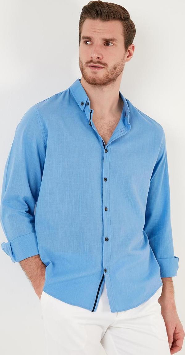 Buratti Regular Fit Düğmeli Yaka % 100 Pamuk Erkek Gömlek CF20S111871 KOYU MAVİ - Image 1