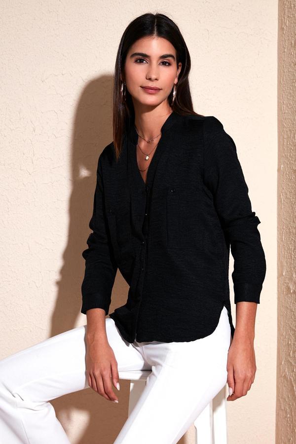 Lela Regular Fit Hakim Yaka Bayan Gömlek 67044872S4 SİYAH - Image 1