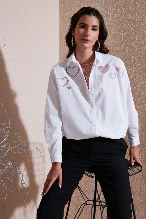 Lela Kalp Detaylı % 100 Pamuk Regular Fit Bayan Gömlek 51443511 BEYAZ - Image 1