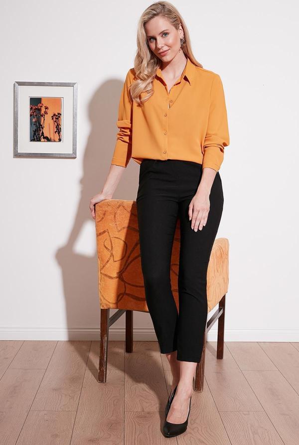 Lela Rahat Kesim Arkası Uzun Bayan Gömlek 6118728 HARDAL - Image 1