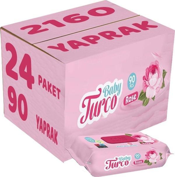 Baby Turco Islak Havlu Mendil 90 Yaprak Gül/Rose 24 Lü Set 2160 Yaprak Plastik Kapaklı - Image 1