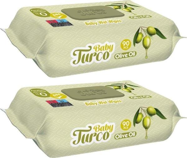 Baby Turco Islak Havlu Mendil 90 Yaprak Zeytinyağlı 2 Li Set 180 Yaprak Plastik Kapaklı - Image 1